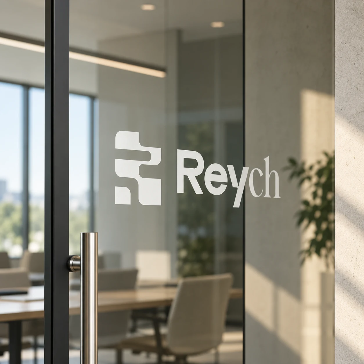 Reych: detalle del logotipo aplicado en cristal